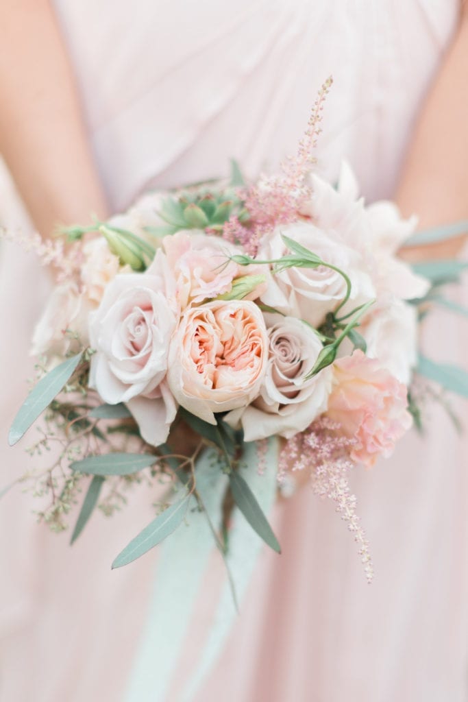 blush peach and mint bridesmaid bouquet wedding at Stone Manor Country Club