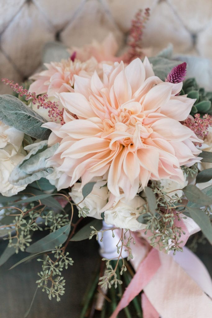 Blush and peach with succulents bridal bouquet wedding at Stone Manor Country Club