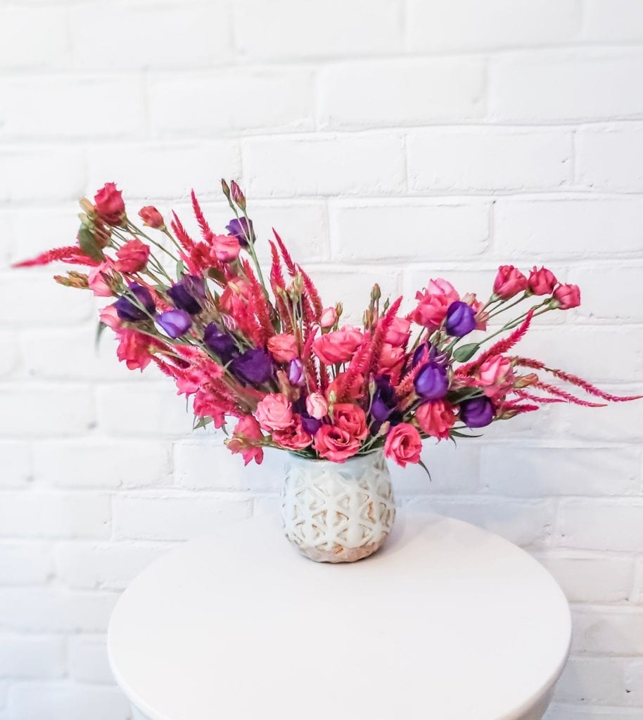 jewel-toned floral arrangement with all local maryland grown flowers
