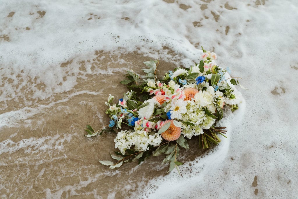 beach elopement bridal bouquet with Maryland grown flowers