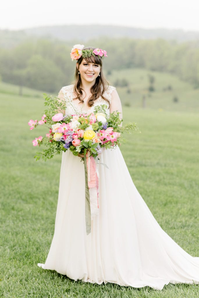 american grown bridal bouquet with tulips, ranunculus, daffodils, and dogwood